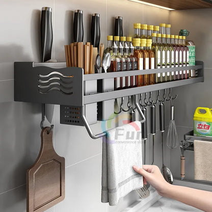 Wall Mounted Spice Rack And Kitchen Utensil Holder